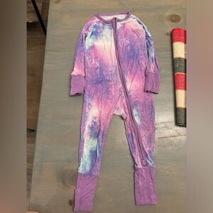 Little Sleepies purple water color zippy. 6 to 12 months.